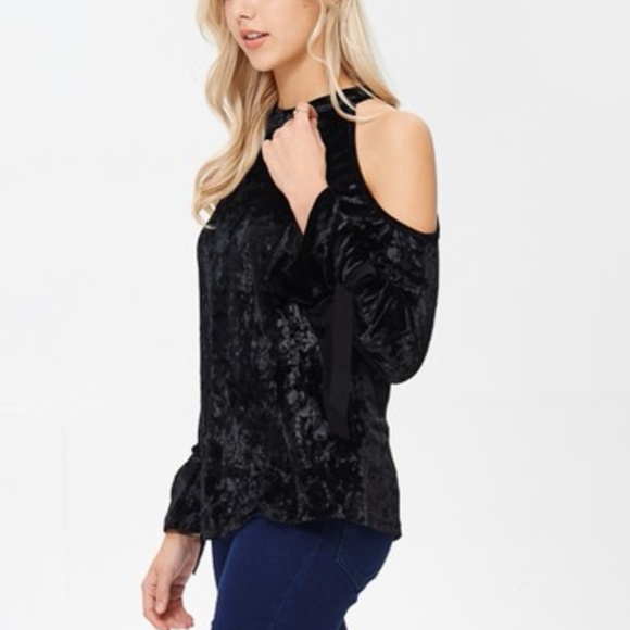Black Velvet Open Shoulder Top - Picture 4 of 4